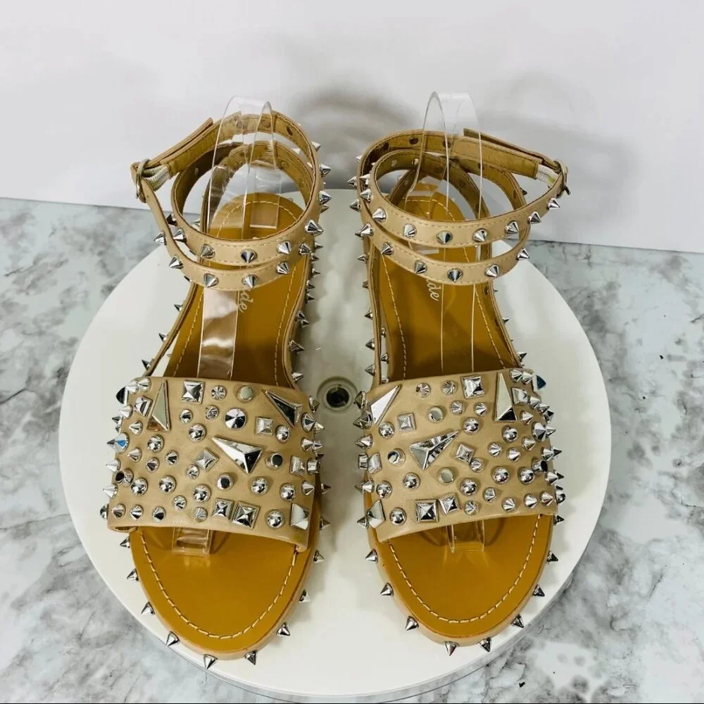 Lemonade Faux Leather Gladiator Sandals‎ Women 8.5 Nude Studded Grunge Festival